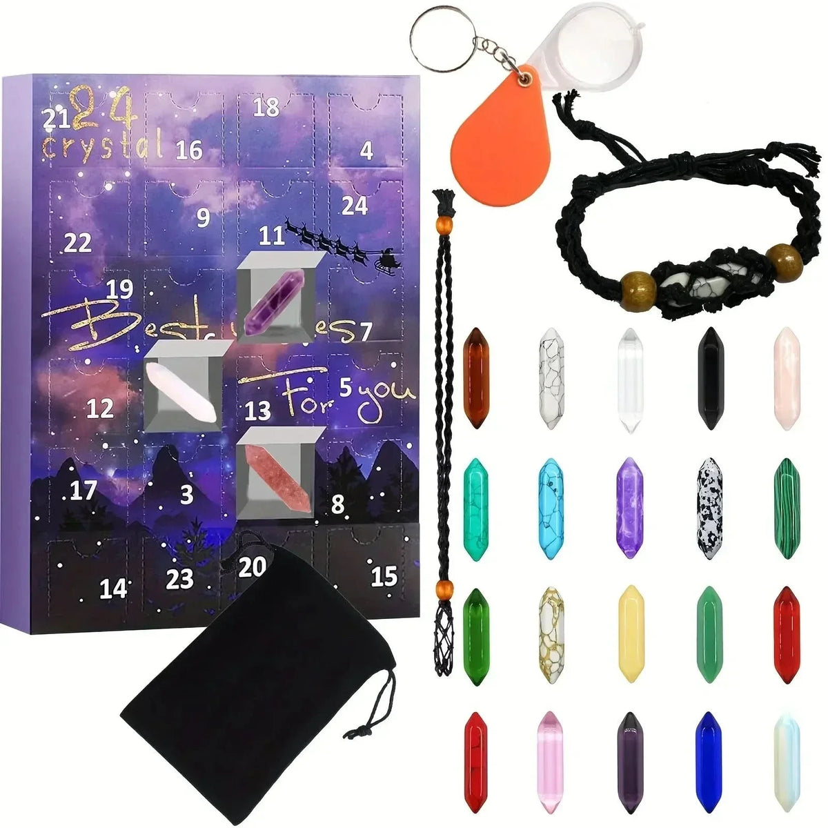 CRYSTALGEMS – Calendrier de l'Avent en pierres précieuses magiques avec 24 cristaux naturels