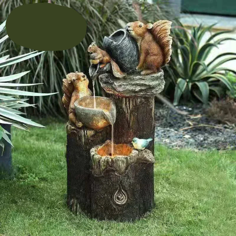 Lunaverde Fontaine Solaire Décorative Canard & Écureuil | Figurine de Jardin avec Lumière LED | Résine Artificielle Résistante aux Intempéries | Pour Terrasse & Balcon