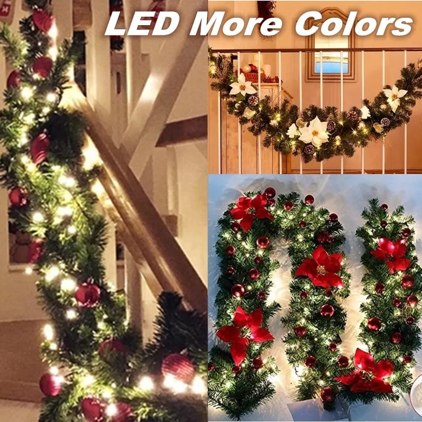Luminarae | Guirlande de Noël 2,7 m | Avec éclairage LED & branches de sapin | Pour cheminée, rampe d'escalier & décoration de porte | 5 couleurs