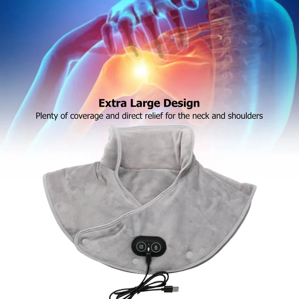 Massager de cou et d'épaules chauffant ThermoLiva | Coussin chauffant USB avec vibration | 3 niveaux de température & minuterie | Doux en peluche