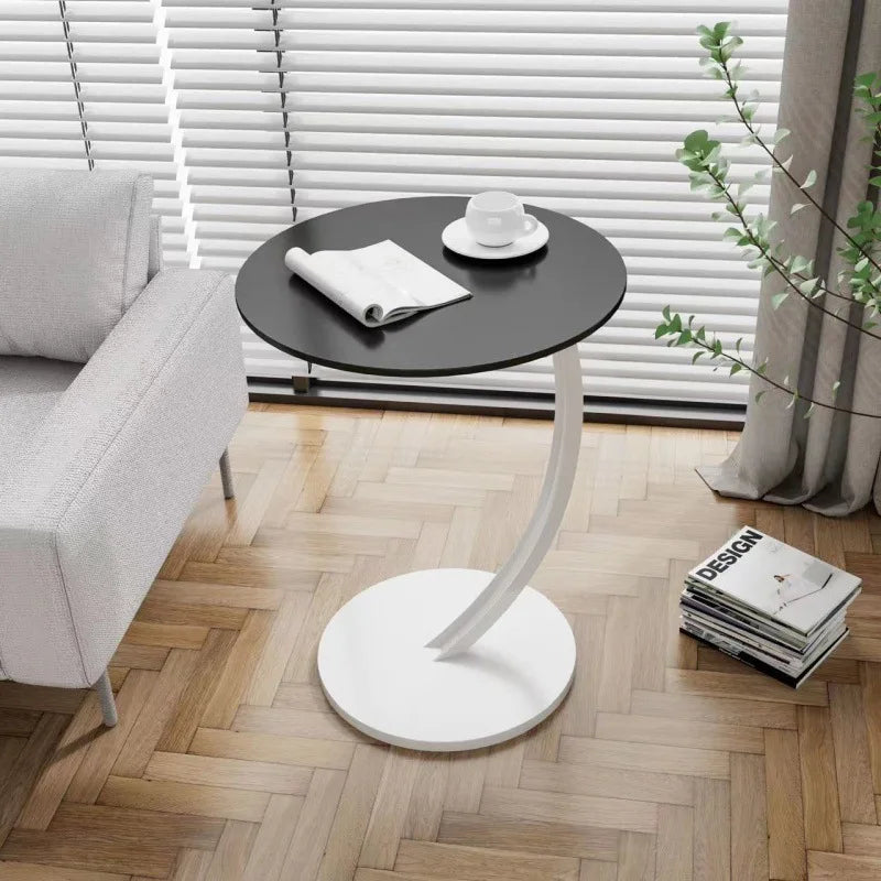 Table d'Appoint Ronde Compacte pour Salon et Chambre à Coucher avec Cadre Stable