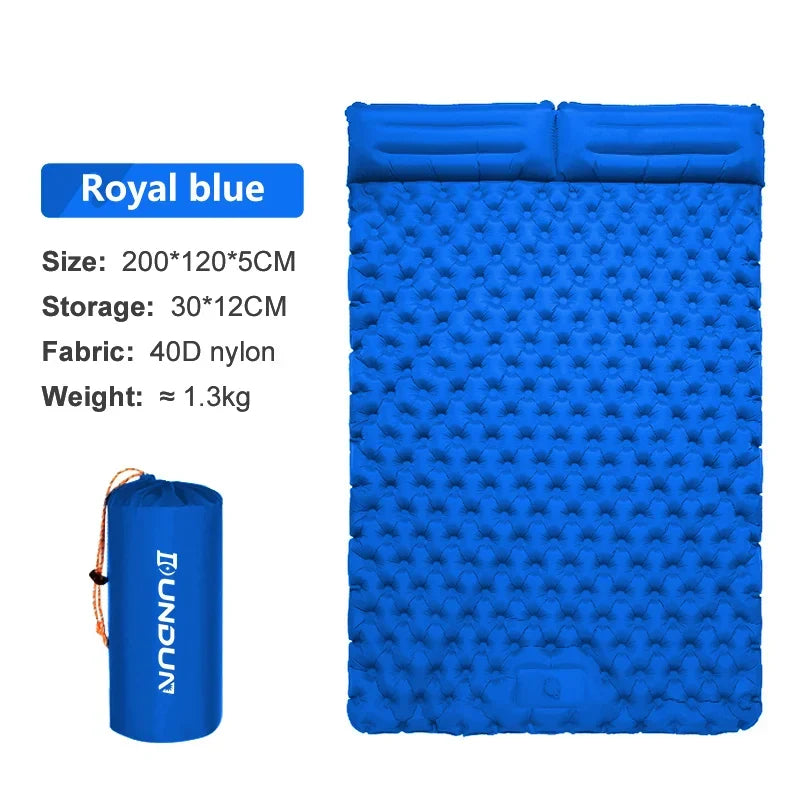 Matelas de camping double-avec matelas auto-gonflant et oreiller – Matelas gonflable pour randonnée en plein air pour 2 personnes