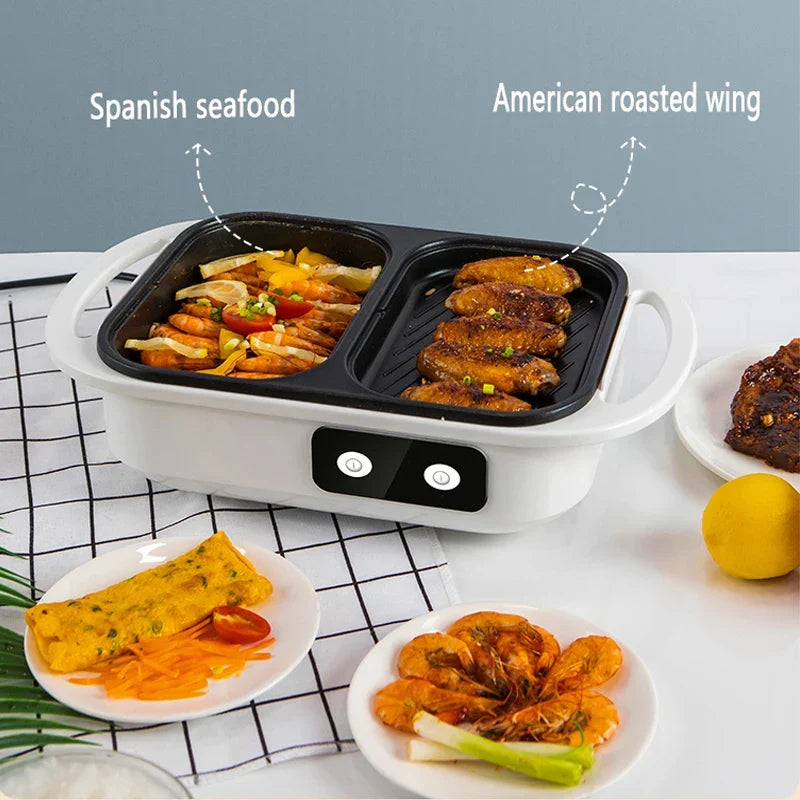 Casserole et Gril Antiadhésif 2-en-1 – Multicuiseur pour BBQ, Shabu Shabu, Steak, Ramen et Nouilles, casserole électrique
