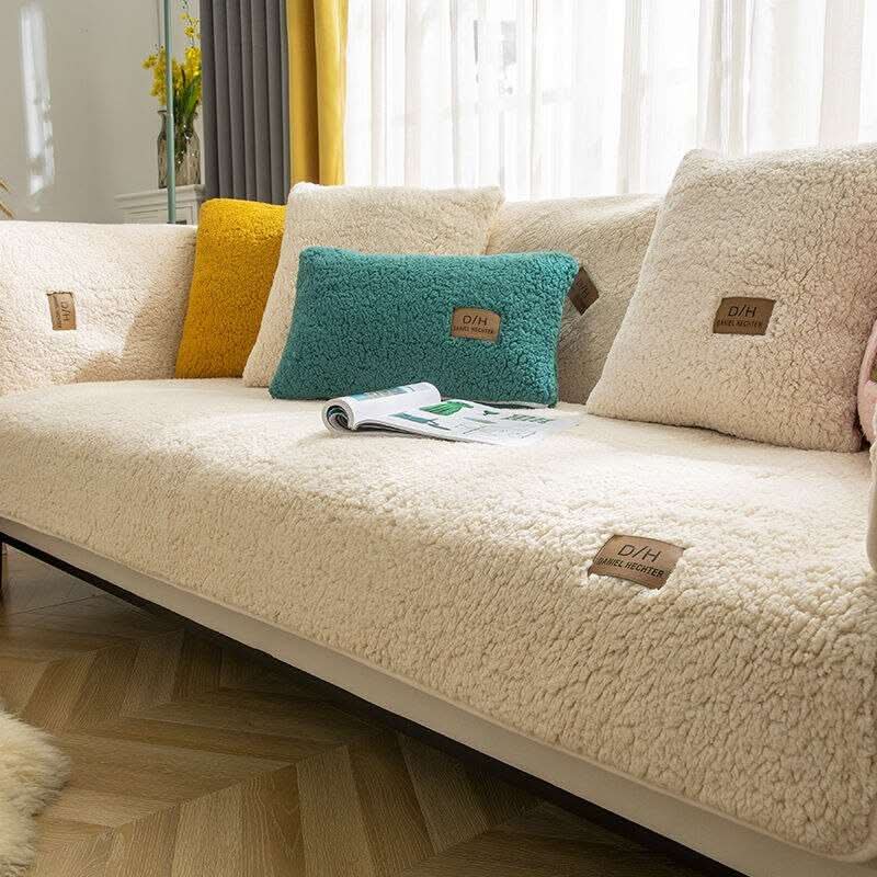Housse de canapé en cachemire d'agneau ultra douce – Effet peluche et antidérapante