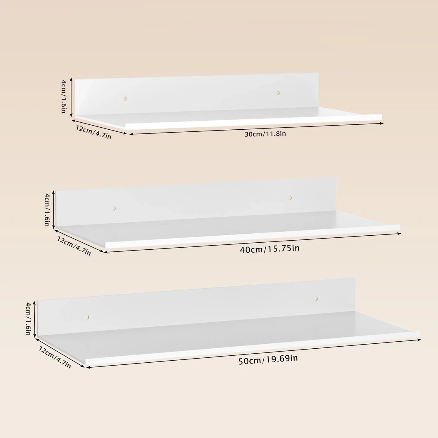 Metallura | Étagère murale en métal | Étagère flottante 30/40/50 cm | Rangement gain de place pour la salle de bain, la cuisine et la chambre