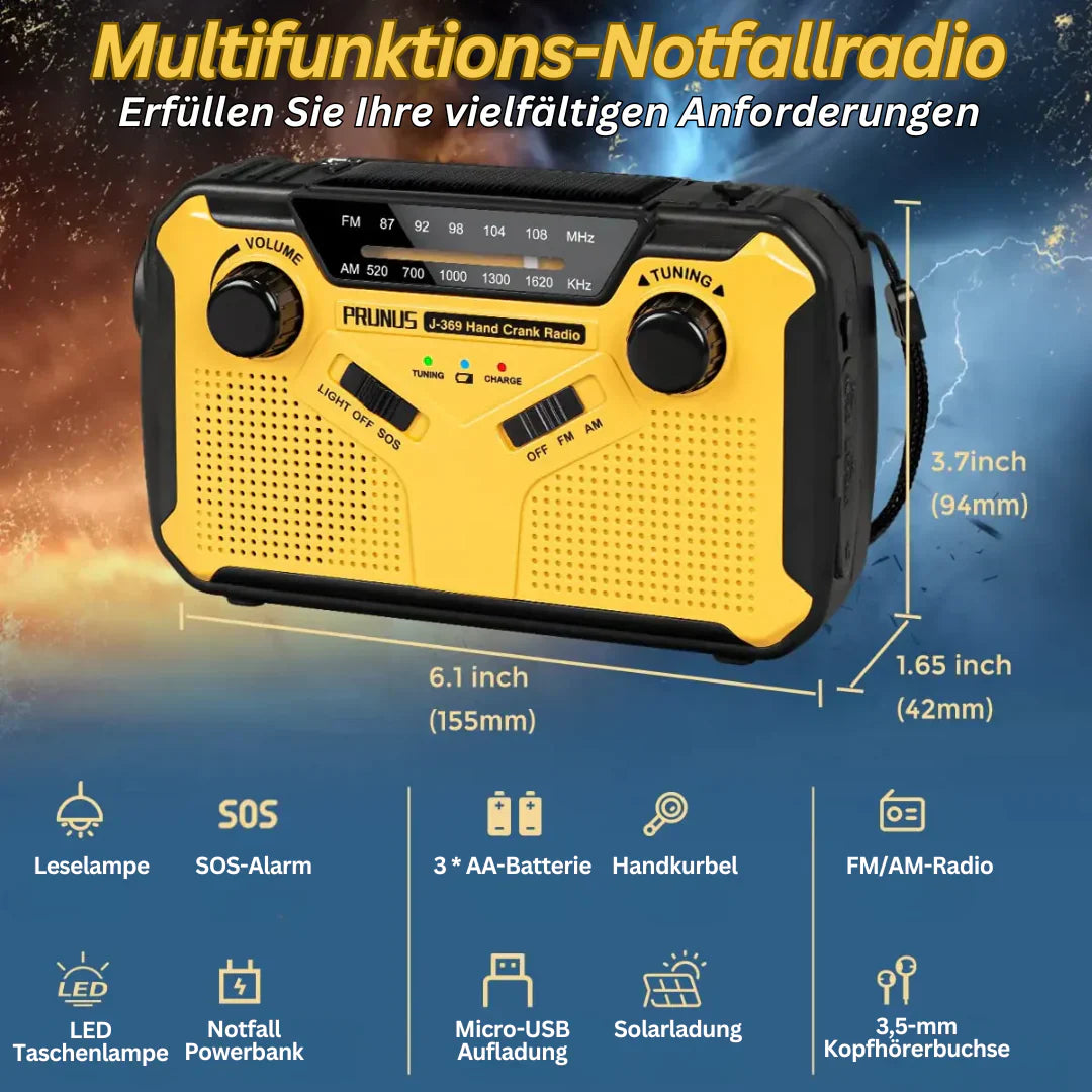Skanto | Radio d'urgence avec manivelle et panneau solaire – Radio dynamo portable avec batterie externe et lampe de poche LED