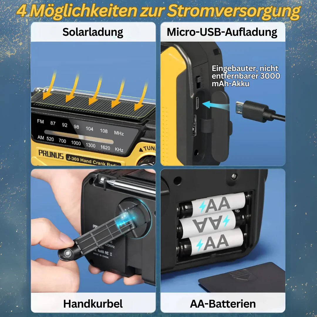 Skanto | Radio d'urgence avec manivelle et panneau solaire – Radio dynamo portable avec batterie externe et lampe de poche LED