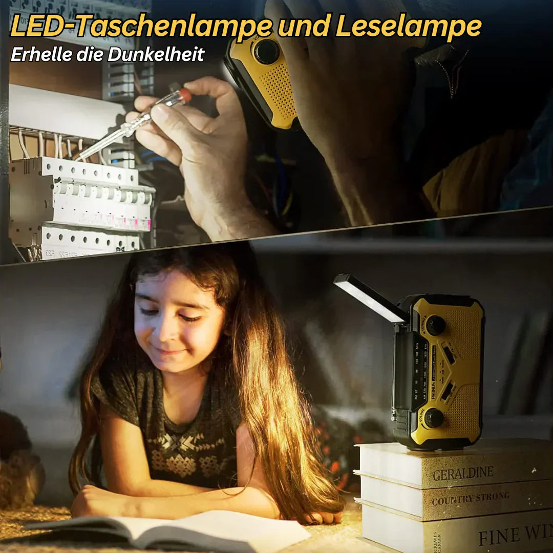 Skanto | Radio d'urgence avec manivelle et panneau solaire – Radio dynamo portable avec batterie externe et lampe de poche LED