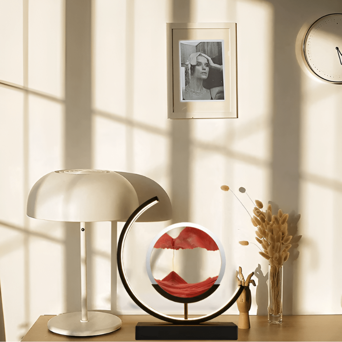 CALMGLOW - Lampe de sol LED dimmable conçue avec des visuels de sable en mouvement pour une atmosphère ambiante relaxante