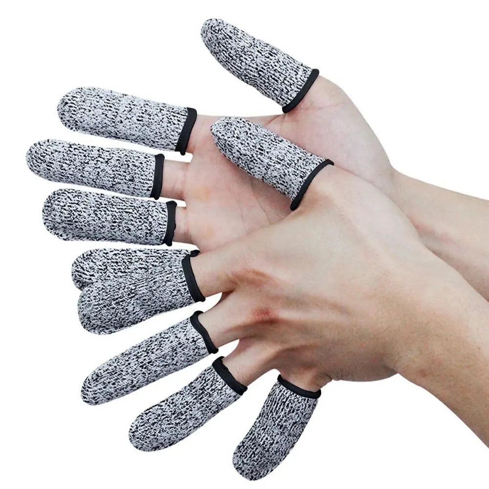 10 pièces de gants anti-coupure - Niveau 5 Sécurité haute résistance, protecteurs de bouts de doigts flexibles, outils de cuisine pour une sécurité accrue des doigts
