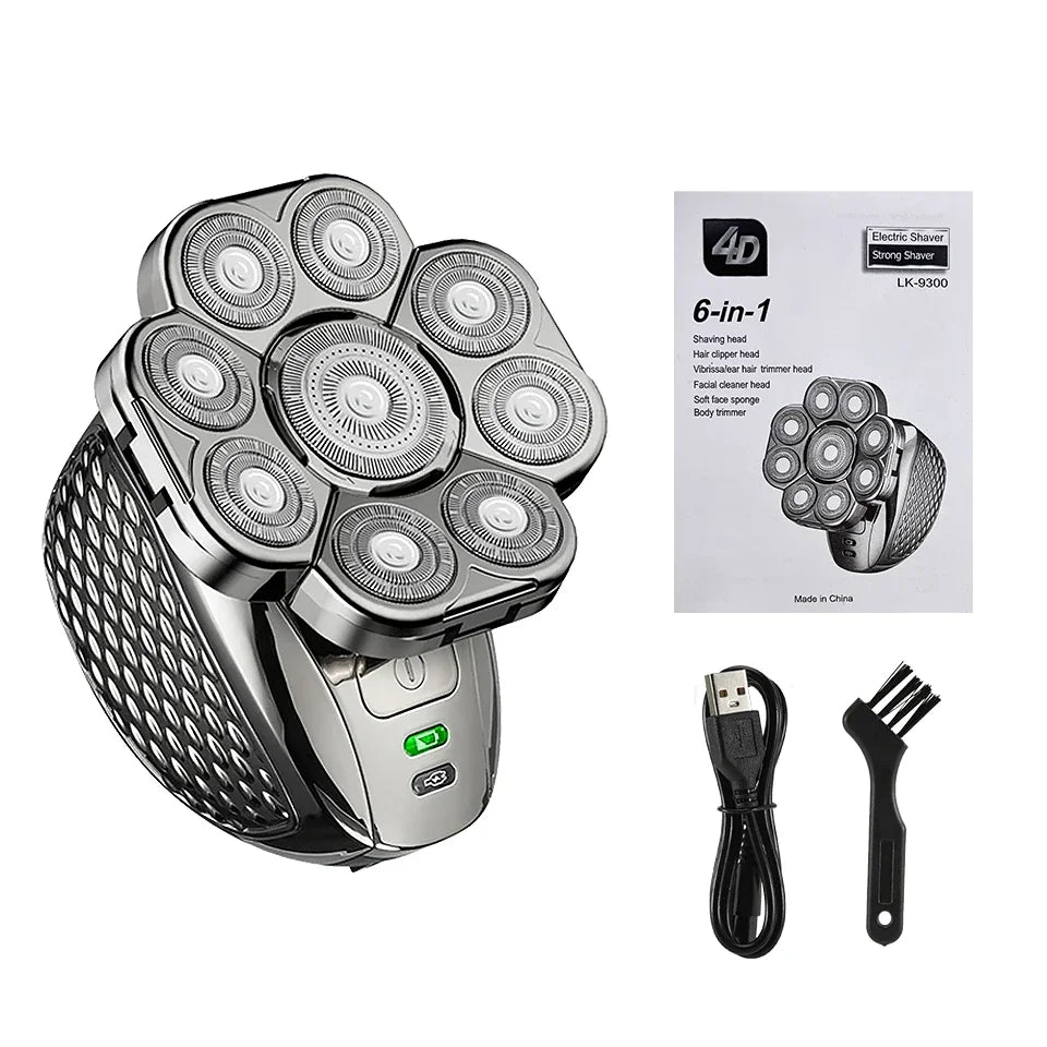 Rasoir électrique étanche 6-en-1 pour hommes avec têtes flottantes 9D et trousse de soin – MultiTrim