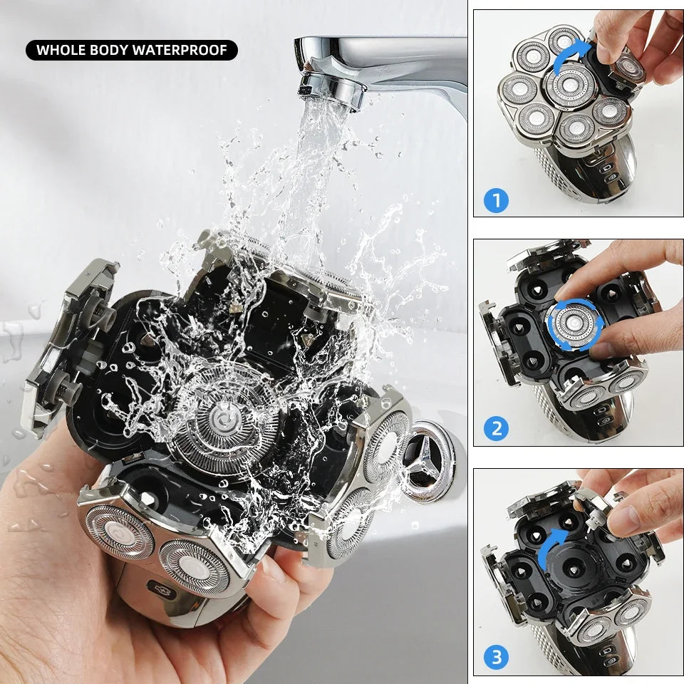 Rasoir électrique étanche 6-en-1 pour hommes avec têtes flottantes 9D et trousse de soin – MultiTrim
