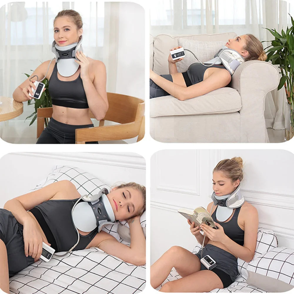 Dispositif de traction cervicale gonflable réglable avec compresse chauffante – Neris