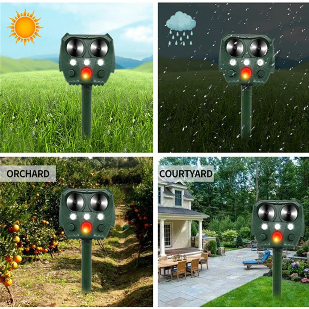Répulseur à ultrasons solaire pour animaux avec capteur PIR et lumière clignotante – GuardPet