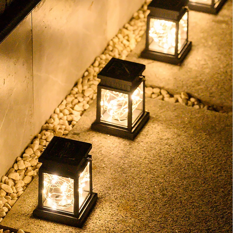 Lanterne solaire LED décorative pour jardin avec verre