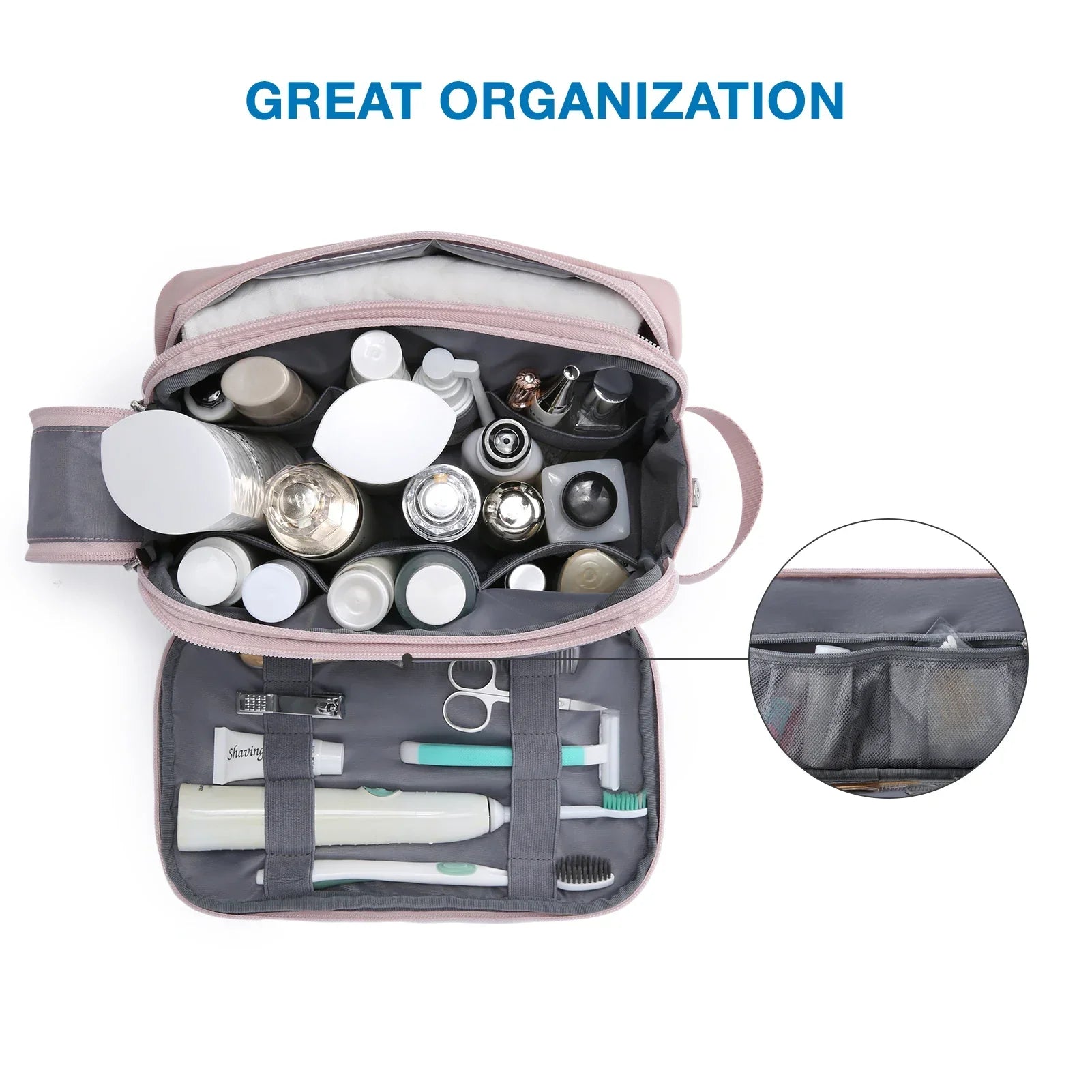 Trousse de toilette imperméable avec plusieurs compartiments et fermetures éclair – Pratique pour les voyages