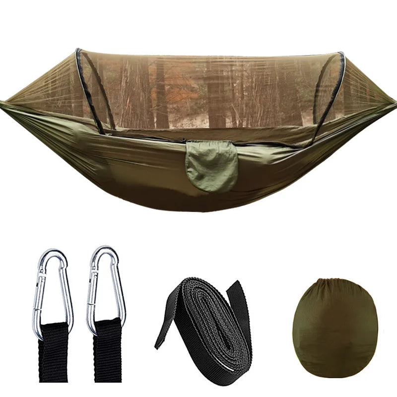 Hamac OutdoorRelax avec moustiquaire et système de fermeture rapide – Capacité de charge de 200 kg