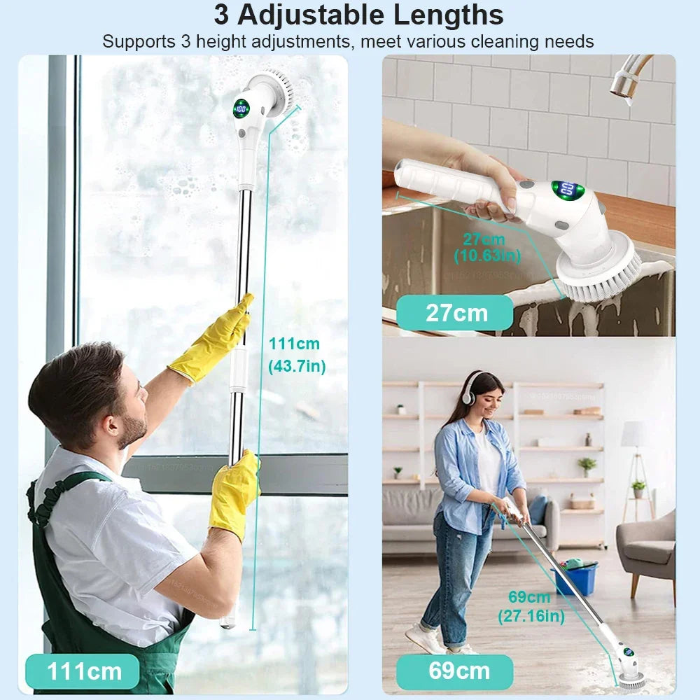 Solution de nettoyage simple : Brosse de nettoyage électrique multifonctionnelle 8-en-1 – Sans fil et rotative pour la salle de bain, la cuisine, les fenêtres et les toilettes