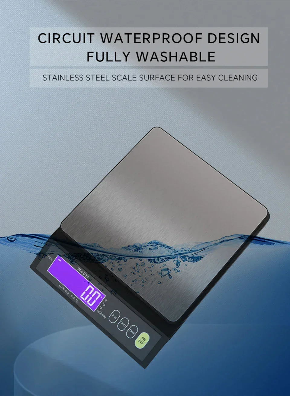 Balance de cuisine électronique numérique 5 kg/0,1 g et 10 kg/1 g, écran LCD, outil en acier inoxydable entièrement étanche pour la pâtisserie