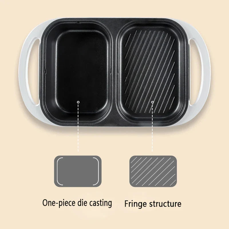 Casserole et Gril Antiadhésif 2-en-1 – Multicuiseur pour BBQ, Shabu Shabu, Steak, Ramen et Nouilles, casserole électrique