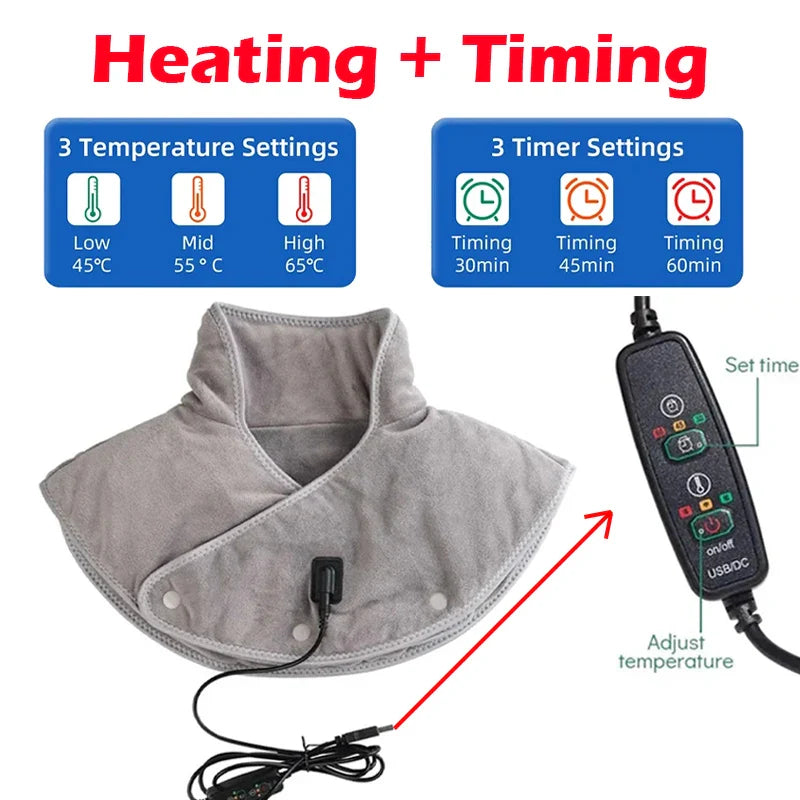 Massager de cou et d'épaules chauffant ThermoLiva | Coussin chauffant USB avec vibration | 3 niveaux de température & minuterie | Doux en peluche