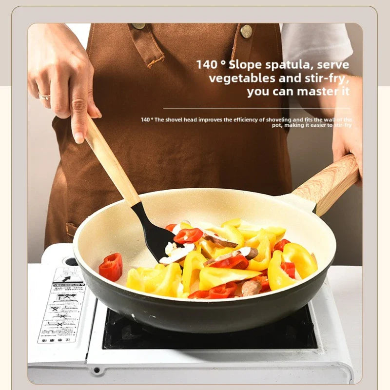 Set d'ustensiles de cuisine en silicone Culinora | Résistant à la chaleur jusqu'à 230 °C | 12 pièces avec poignées en bois | Fouet, spatule, pince et plus