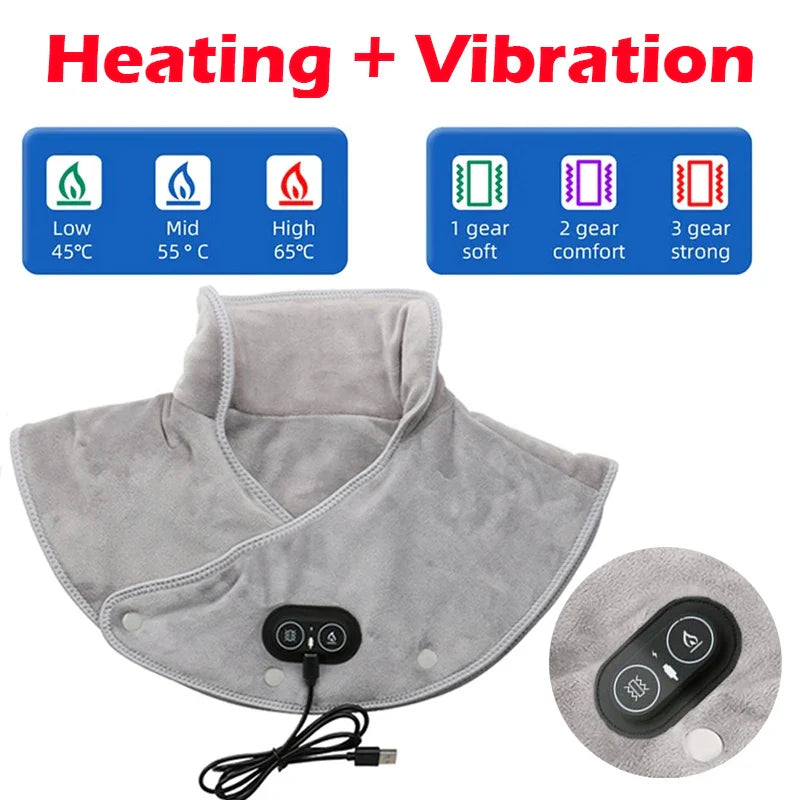 Massager de cou et d'épaules chauffant ThermoLiva | Coussin chauffant USB avec vibration | 3 niveaux de température & minuterie | Doux en peluche