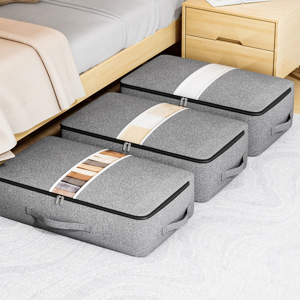 Sac de rangement Livono | Extra Grand & Pliable | Avec fenêtre transparente & fermeture éclair | Tissu cationique Gris