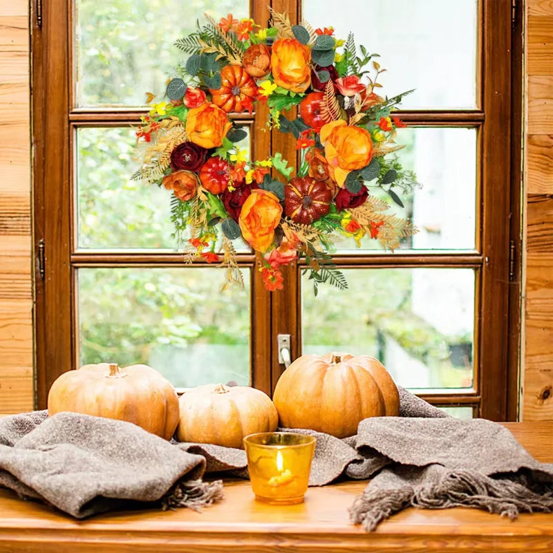 Couronne d'Automne Charm | Citrouille & Rattan | 40 cm | Décoration artisanale pour l'automne & Thanksgiving