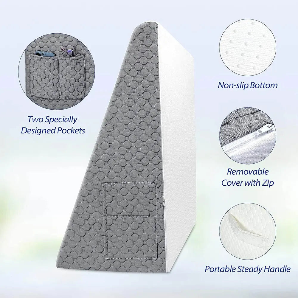 Skanto | Minne Skum Kilepute : Coussin triangulaire surélevé pour dormir, en cas de reflux gastrique, après une opération - Chambre, résidence étudiante, usage de bureau