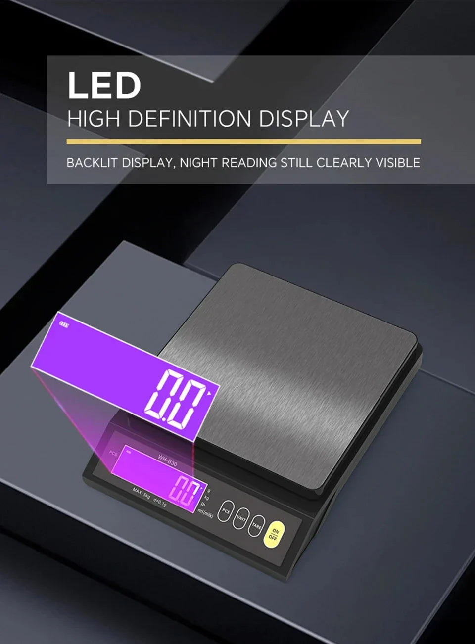 Balance de cuisine électronique numérique 5 kg/0,1 g et 10 kg/1 g, écran LCD, outil en acier inoxydable entièrement étanche pour la pâtisserie