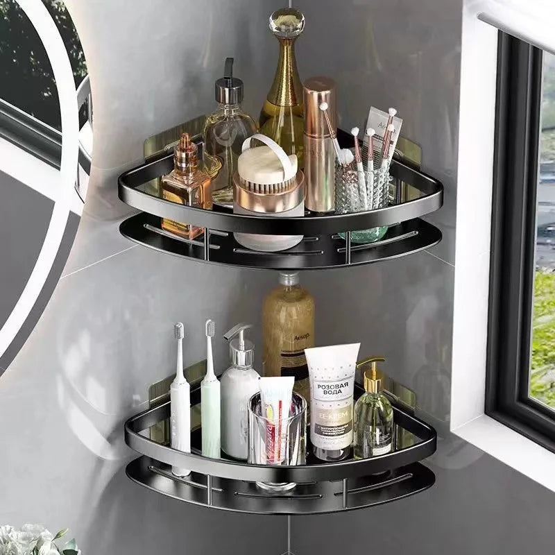 Skanto | Support d'angle en aluminium pour étagère murale – Organisateur de salle de bain gain de place sans perçage