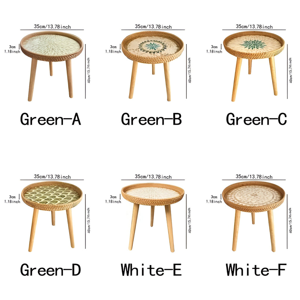 Table Basse Scandi - Table Basse Ronde en Rotin Fait Main - Table Basse en Bois