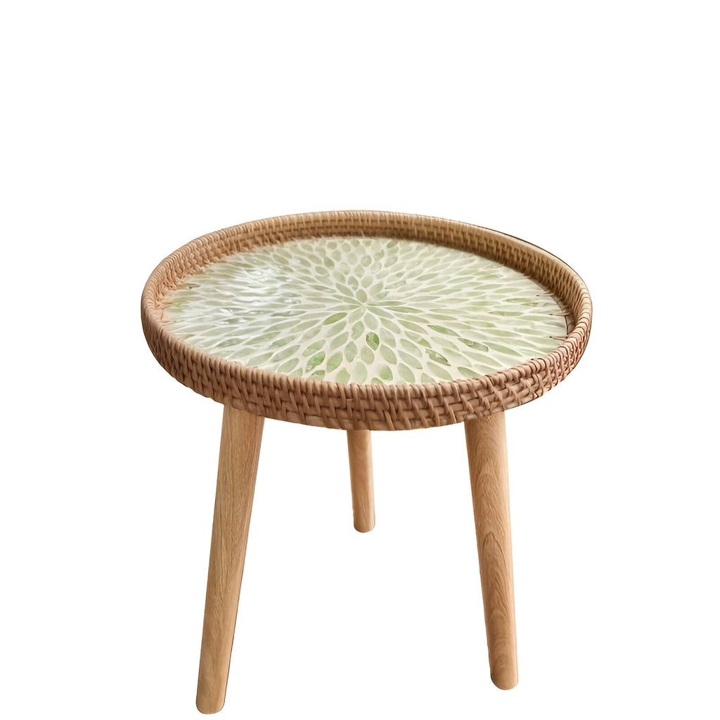 Table Basse Scandi - Table Basse Ronde en Rotin Fait Main - Table Basse en Bois