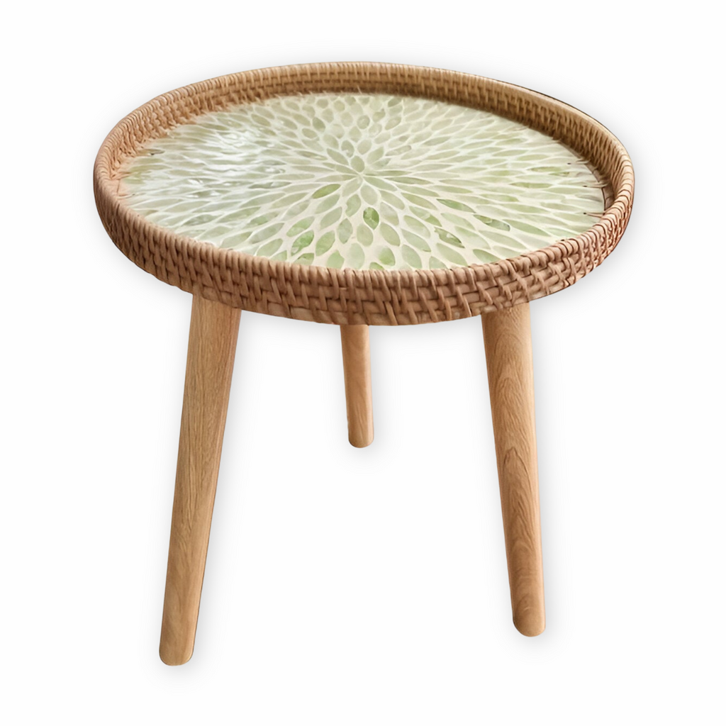 Table Basse Scandi - Table Basse Ronde en Rotin Fait Main - Table Basse en Bois