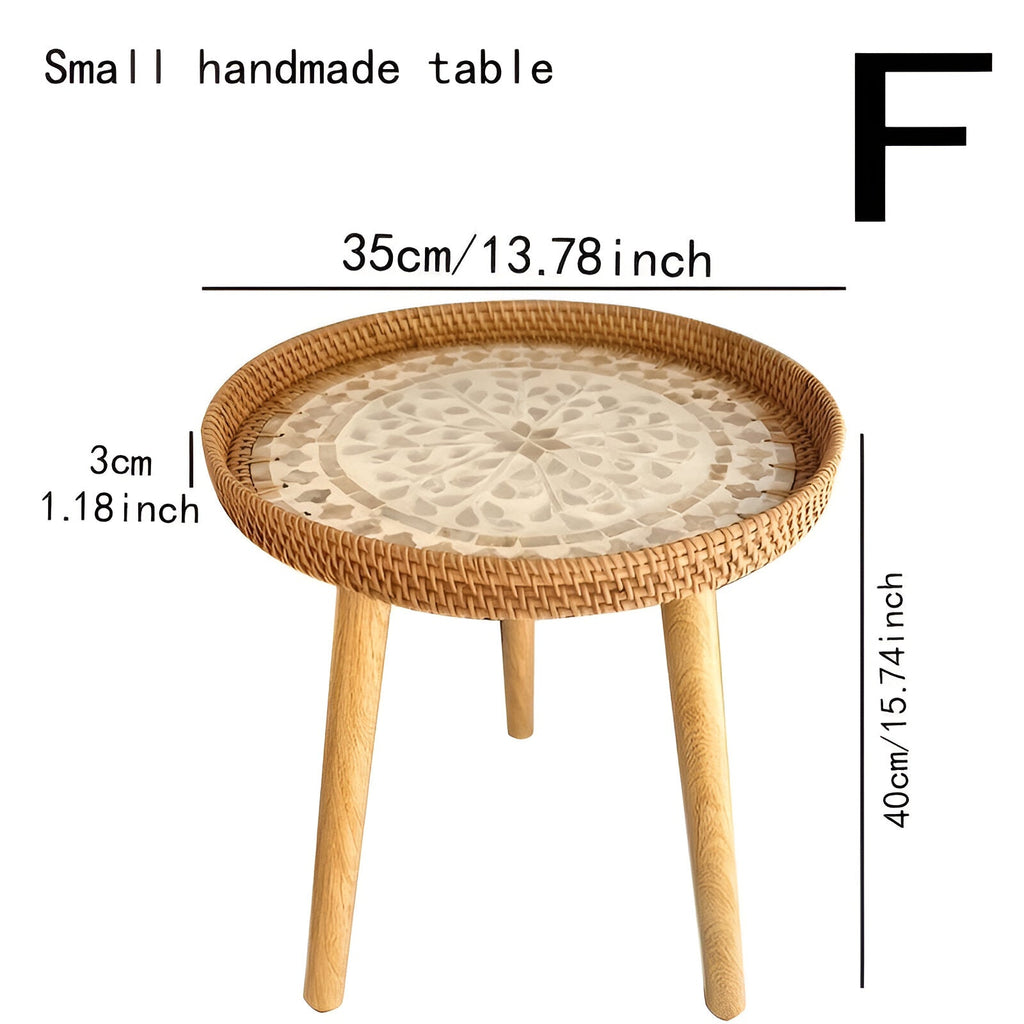 Table Basse Scandi - Table Basse Ronde en Rotin Fait Main - Table Basse en Bois