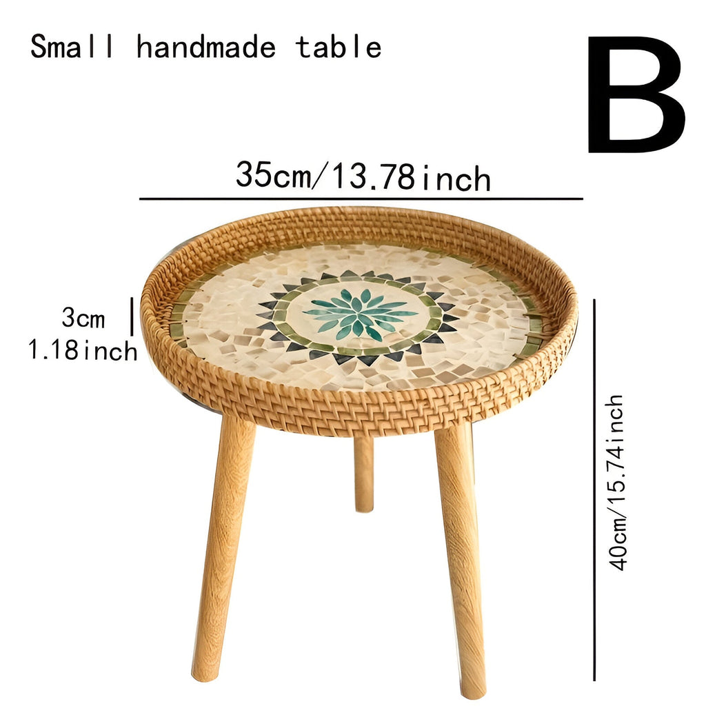 Table Basse Scandi - Table Basse Ronde en Rotin Fait Main - Table Basse en Bois