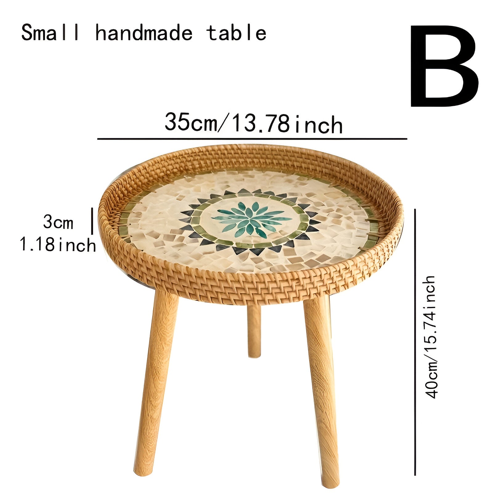 Table Basse Scandi - Table Basse Ronde en Rotin Fait Main - Table Basse en Bois