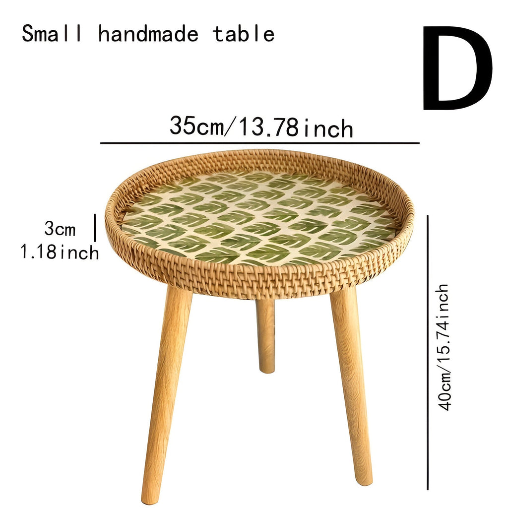 Table Basse Scandi - Table Basse Ronde en Rotin Fait Main - Table Basse en Bois
