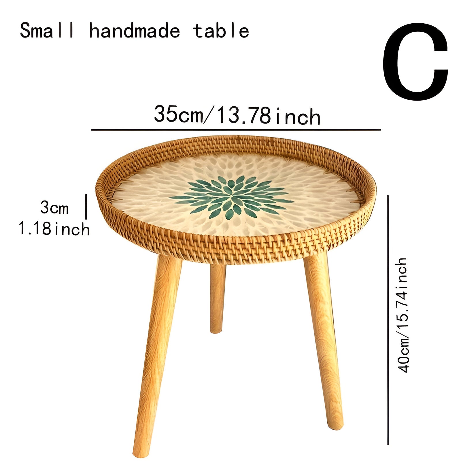Table Basse Scandi - Table Basse Ronde en Rotin Fait Main - Table Basse en Bois