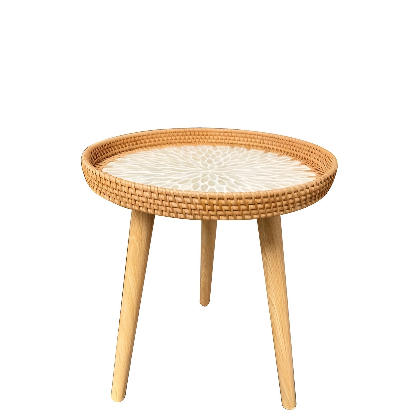 Table Basse Scandi - Table Basse Ronde en Rotin Fait Main - Table Basse en Bois