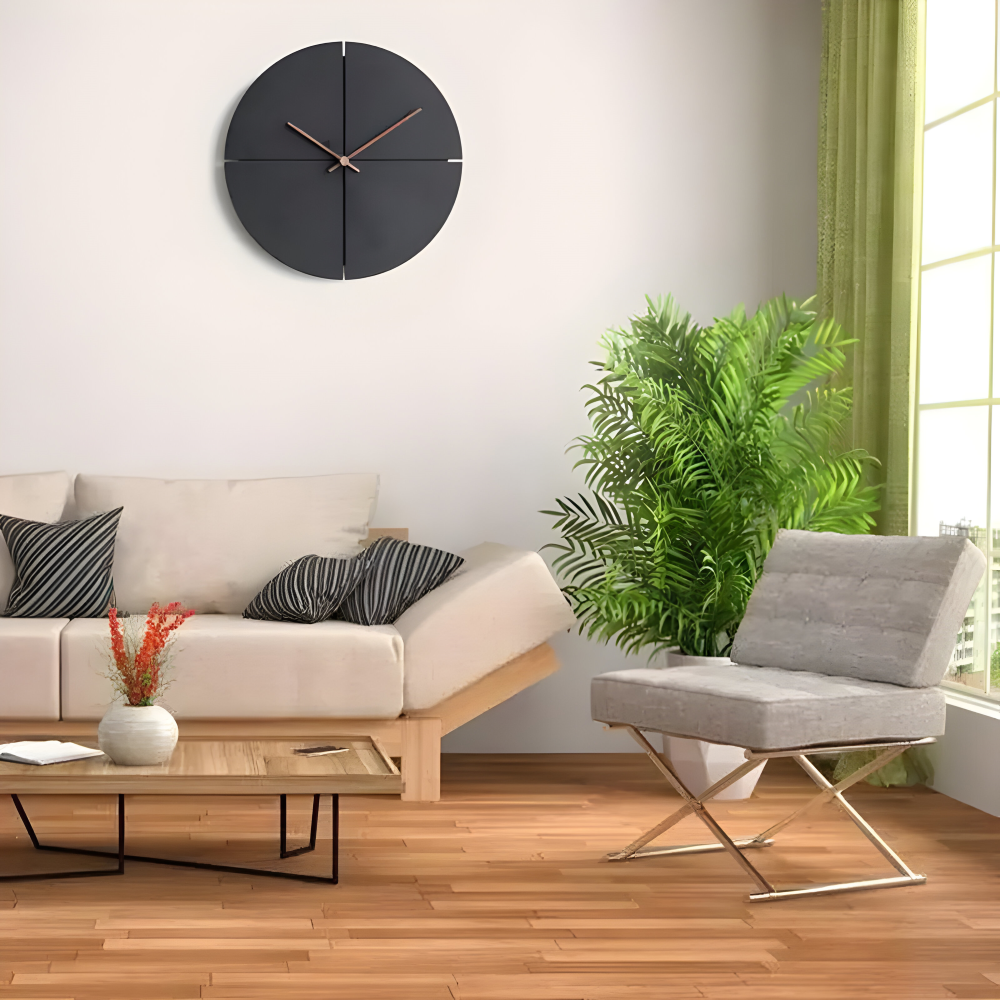 Horloge Murale Ronde/Carrée Noire Scandinave pour Intérieurs Modernes