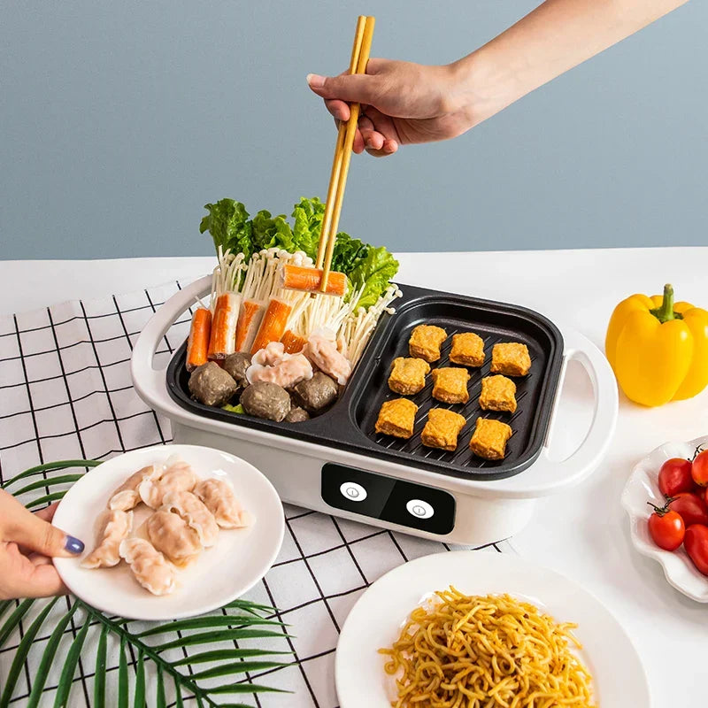 Casserole et Gril Antiadhésif 2-en-1 – Multicuiseur pour BBQ, Shabu Shabu, Steak, Ramen et Nouilles, casserole électrique