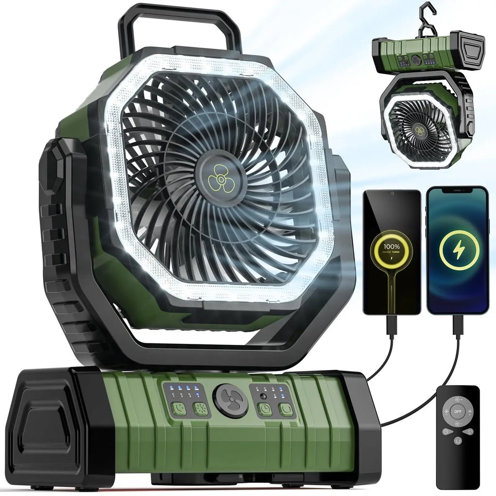 Ventilateur de camping avec batterie de 20 000 mAh, lumière LED et télécommande – AirMate