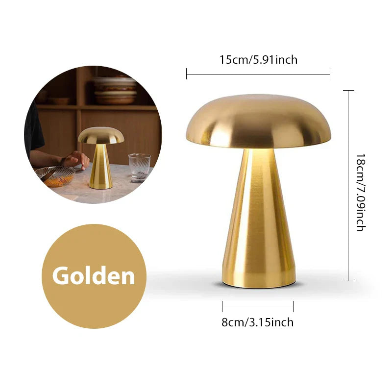 LumoShroom Lampe de Table | Design Champignon Rétro | LED & Dimmable | Rechargeable