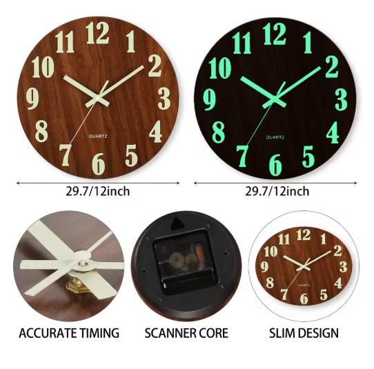 Horloge murale silencieuse avec chiffres lumineux – horloge murale moderne 30 cm
