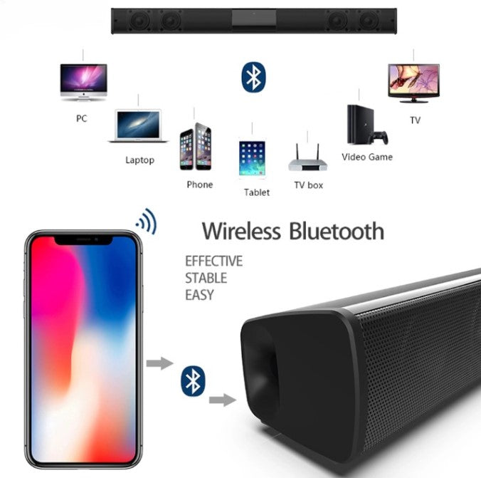 Système de haut-parleurs stéréo sans fil soundbar Bluetooth avec FM et USB – CineWave