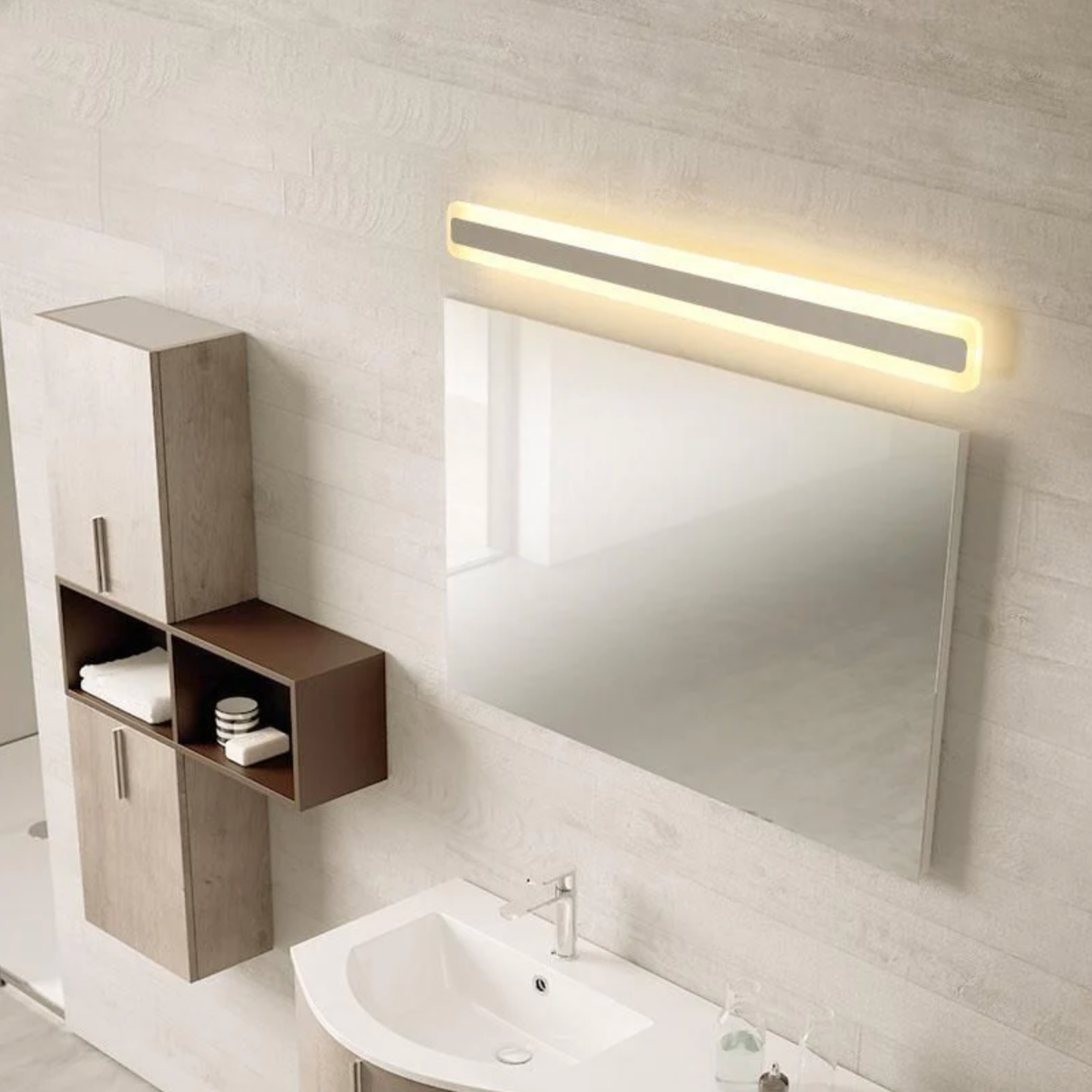 Applique Murale Miroir de Salle de Bain Élégante avec Longue Lumière de Miroir en Métal