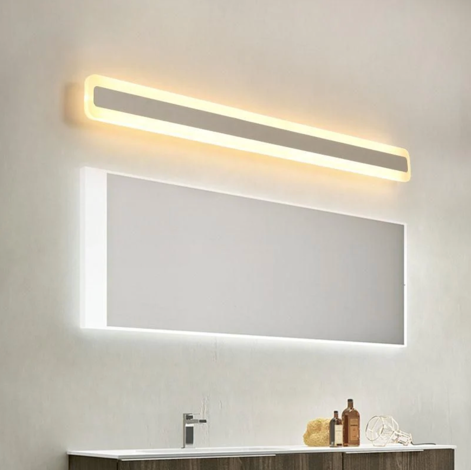 Applique Murale Miroir de Salle de Bain Élégante avec Longue Lumière de Miroir en Métal