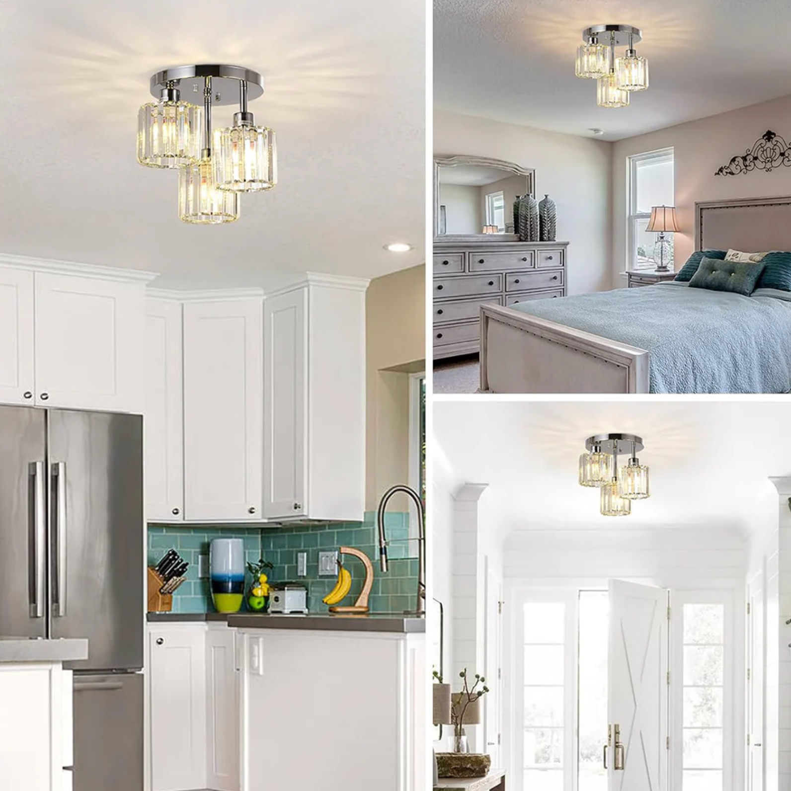 Élégante lumière de plafond semi-encastrée en cristal pour chambre et salon